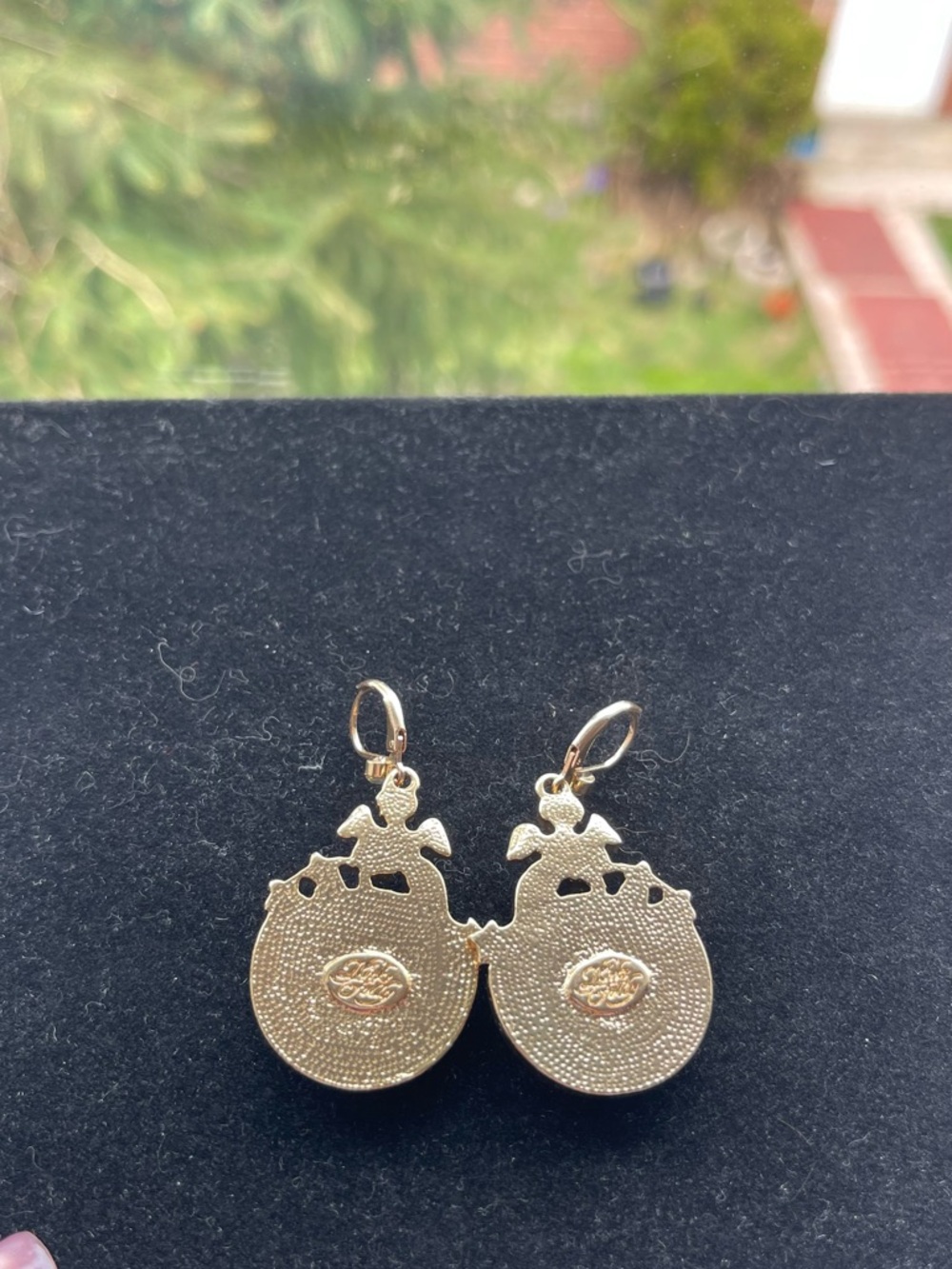 Kirks Folly Gold-Tone Lavender Cameo Drop Earrings with Iridescent Crystals - Picture 2 of 2